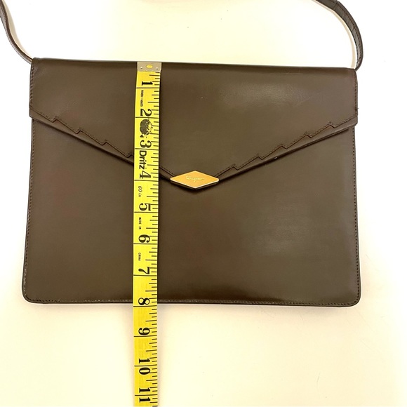 VTG Salvatore Ferragamo Leather Covertible Envelope Bag Purse Brown w Box - Picture 12 of 13